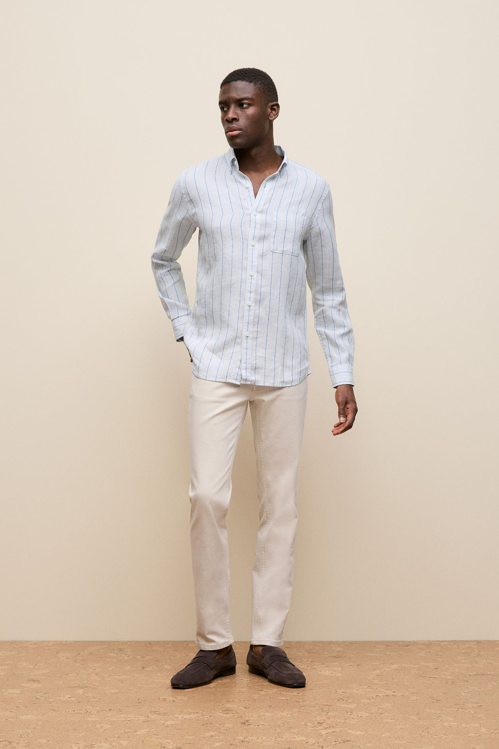 Regular Fit Candy Stripe Linen Long Sleeve Shirt