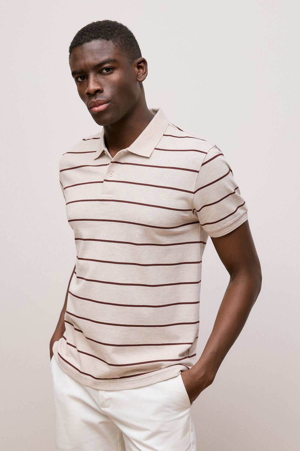 Pique Fine Stripe Monogram Polo