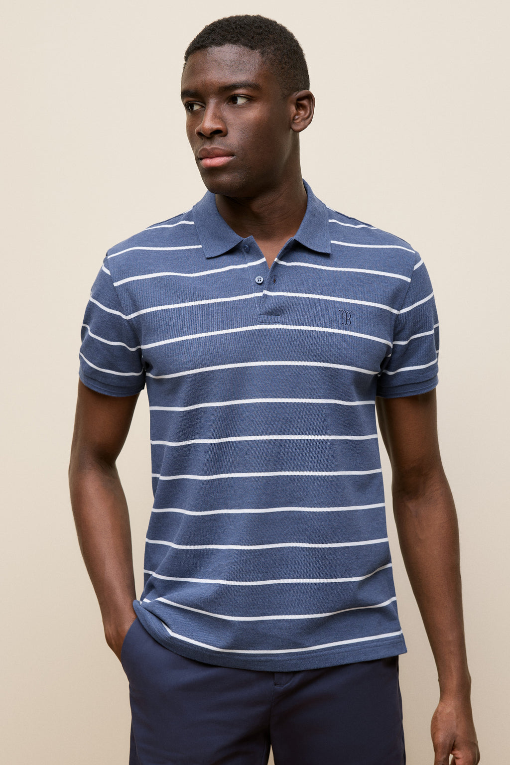Pique Fine Stripe Monogram Polo