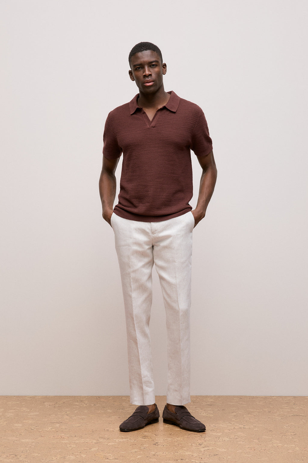 Cotton Linen Collared Knit Polo