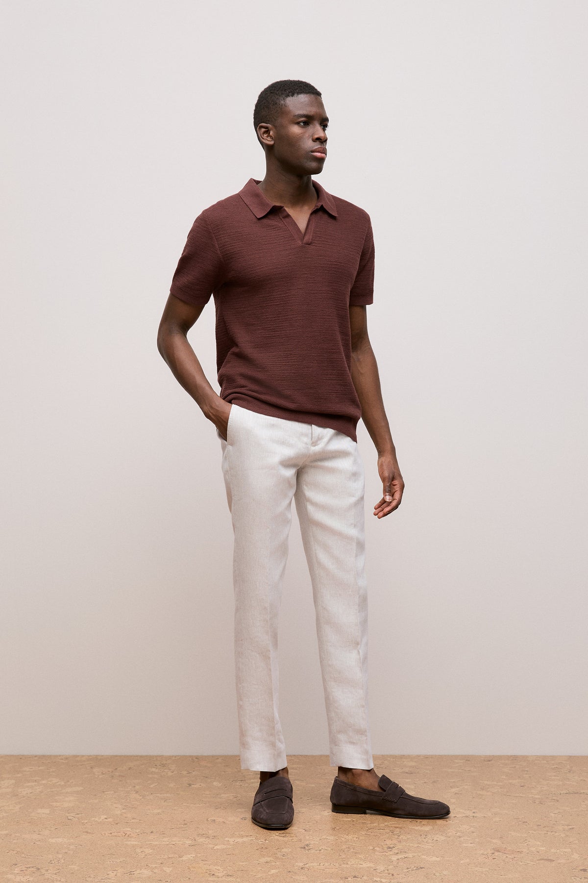 Cotton Linen Collared Knit Polo