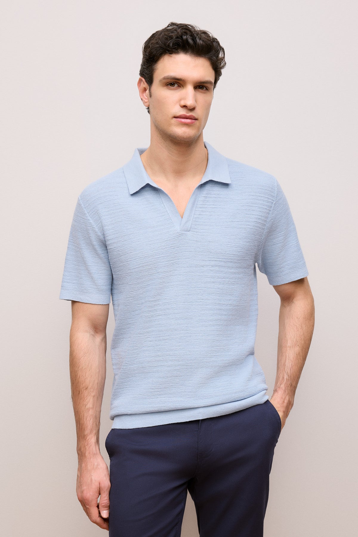 Cotton Linen Collared Knit Polo