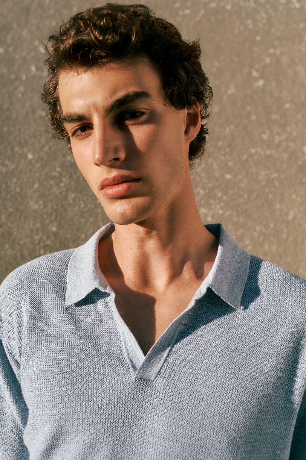 Cotton Linen Collared Knit Polo