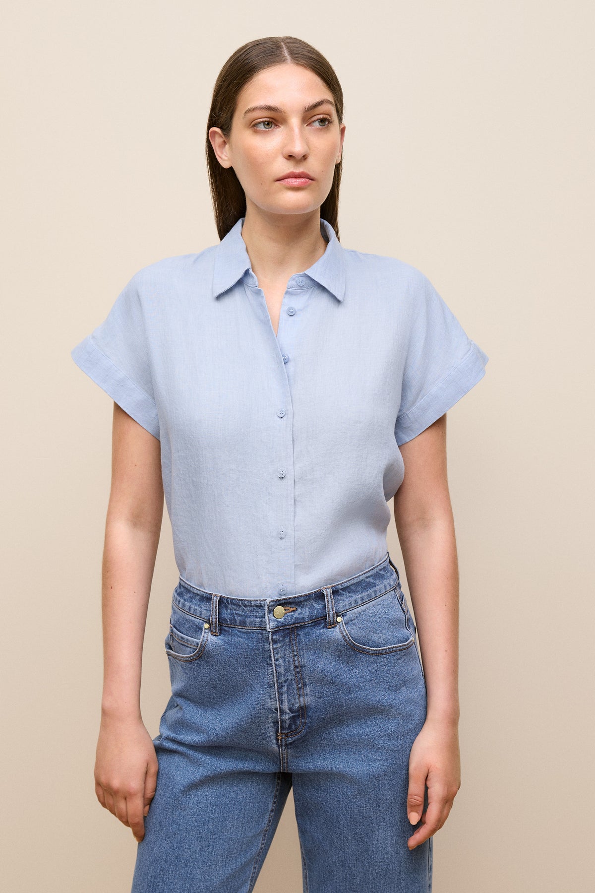 Delave Linen Cap Sleeve Shirt