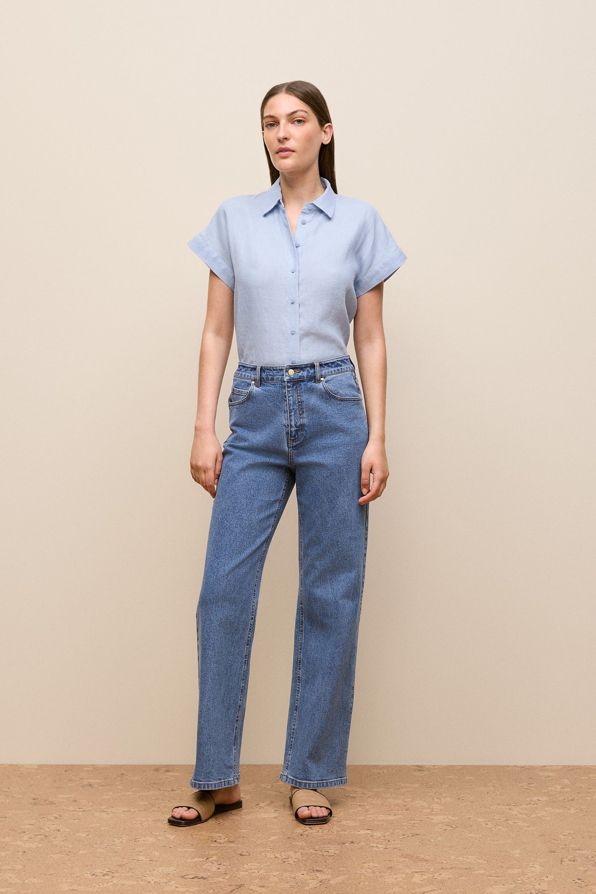Delave Linen Cap Sleeve Shirt