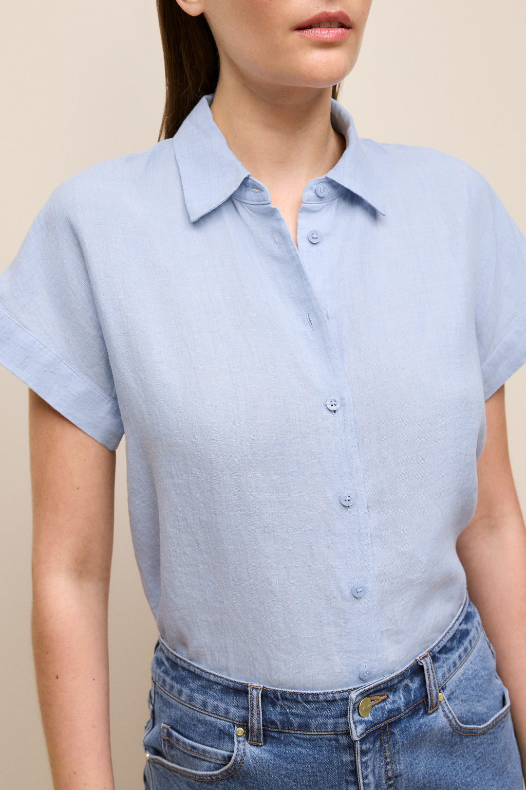 Delave Linen Cap Sleeve Shirt