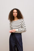 Cotton Linen Stripe Crew Knit