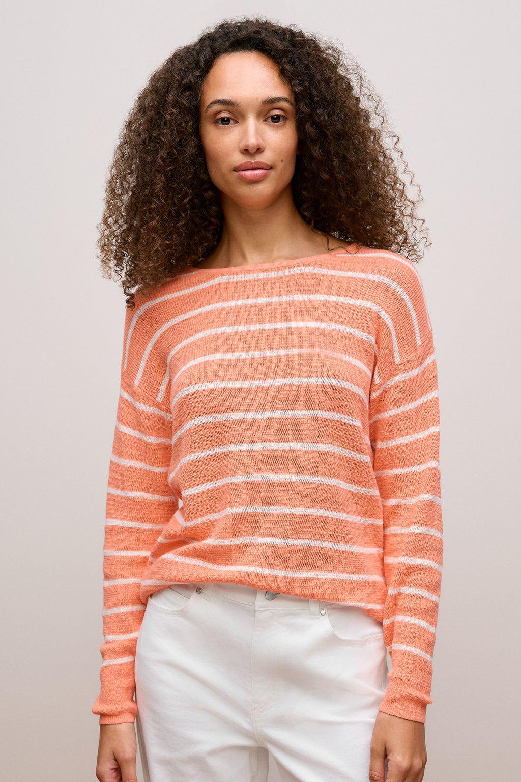 Cotton Linen Stripe Crew Knit