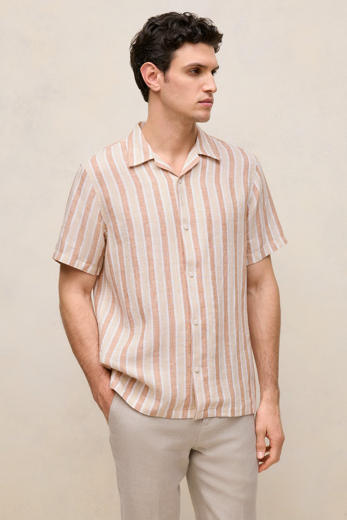 Linen Tent Stripe Camp Shirt