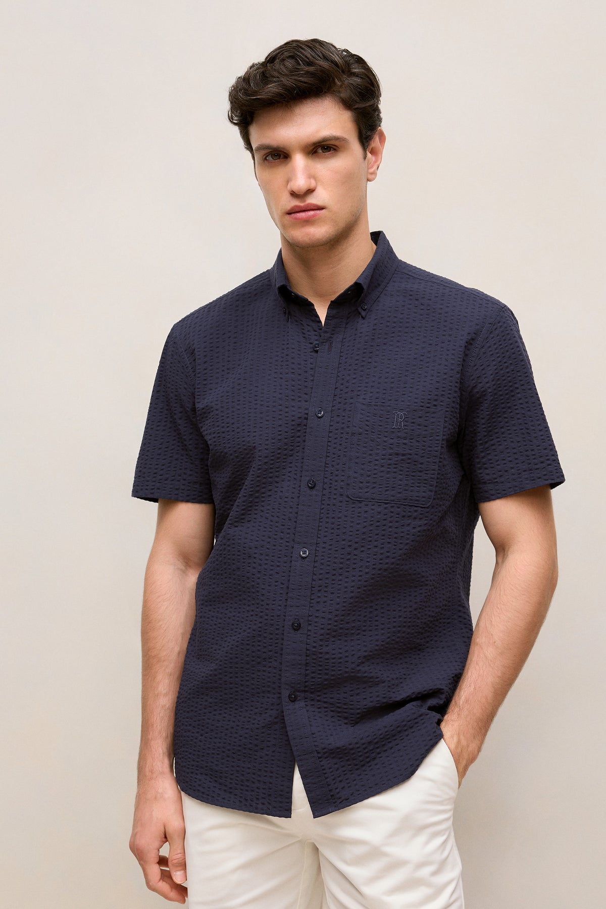 Regular Fit Seersucker Stripe Pocket Shirt