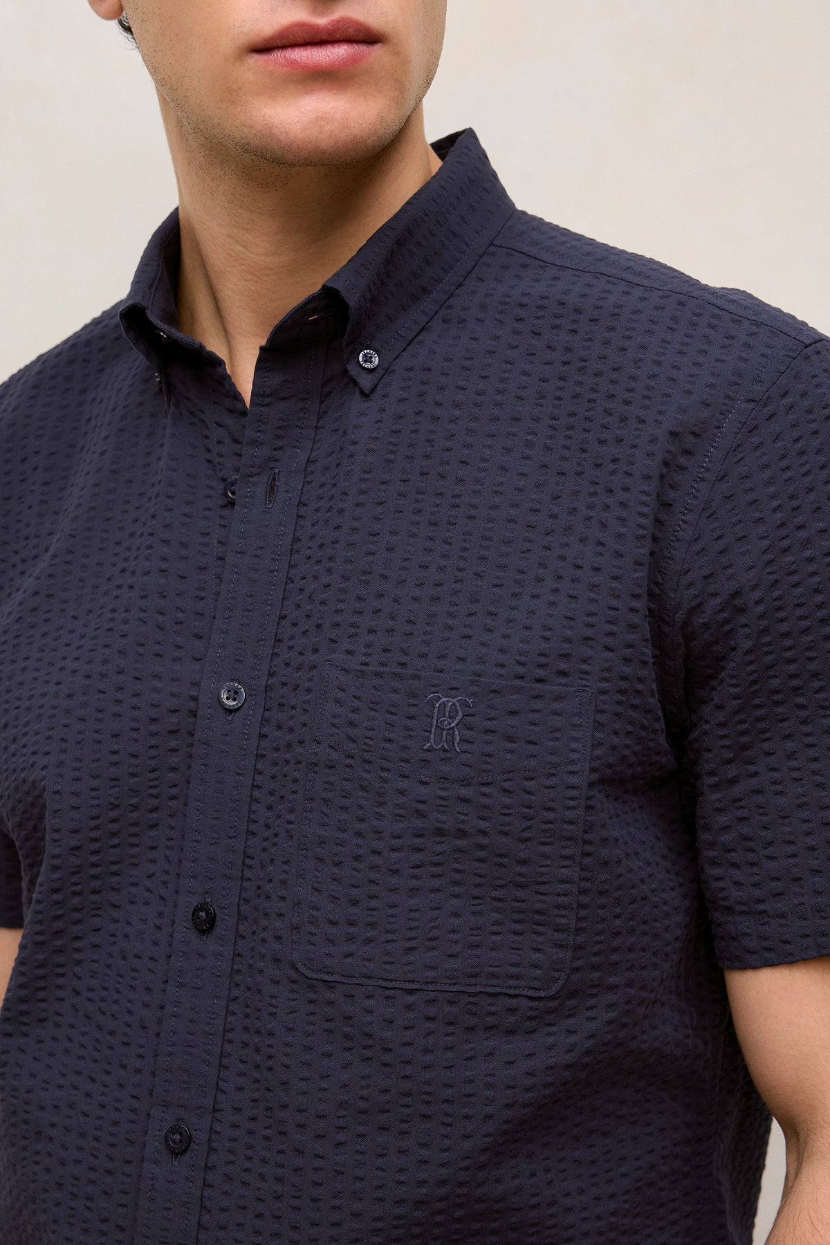 Regular Fit Seersucker Stripe Pocket Shirt