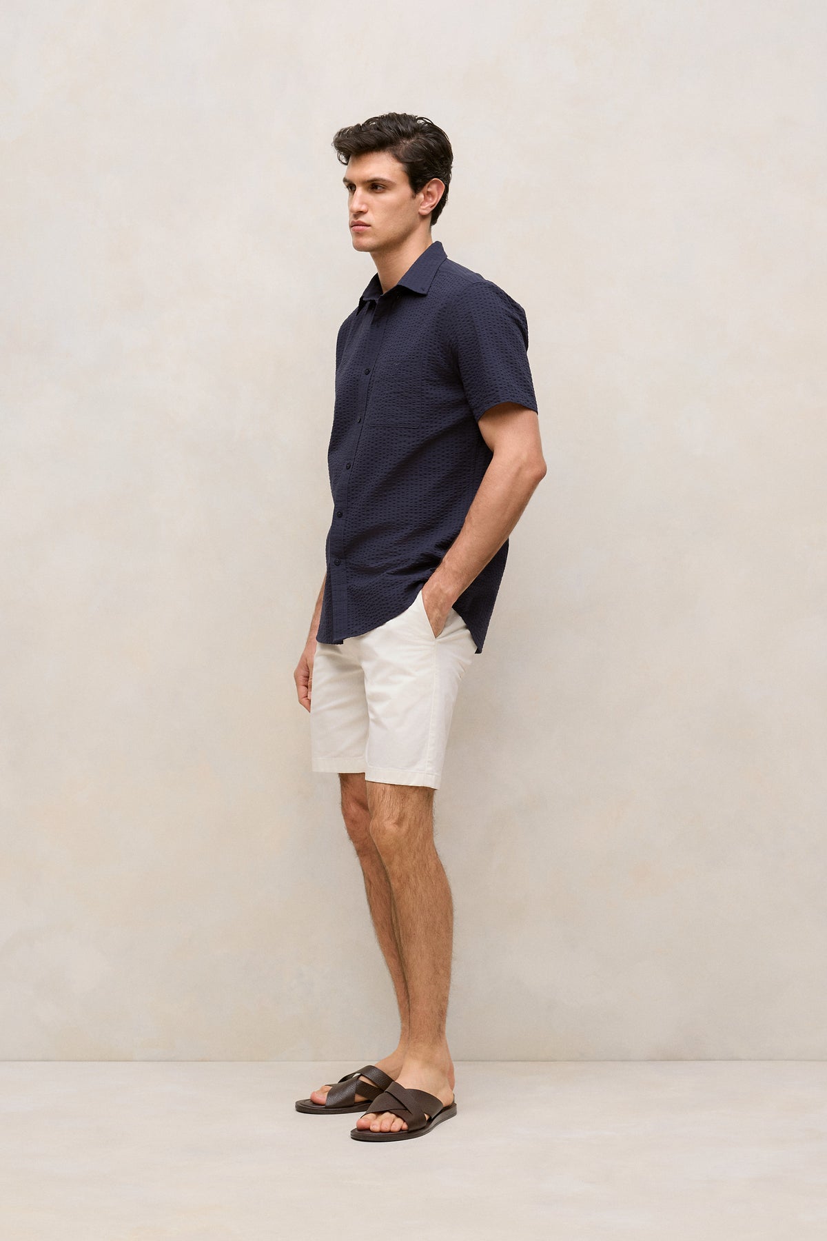 Regular Fit Seersucker Stripe Pocket Shirt