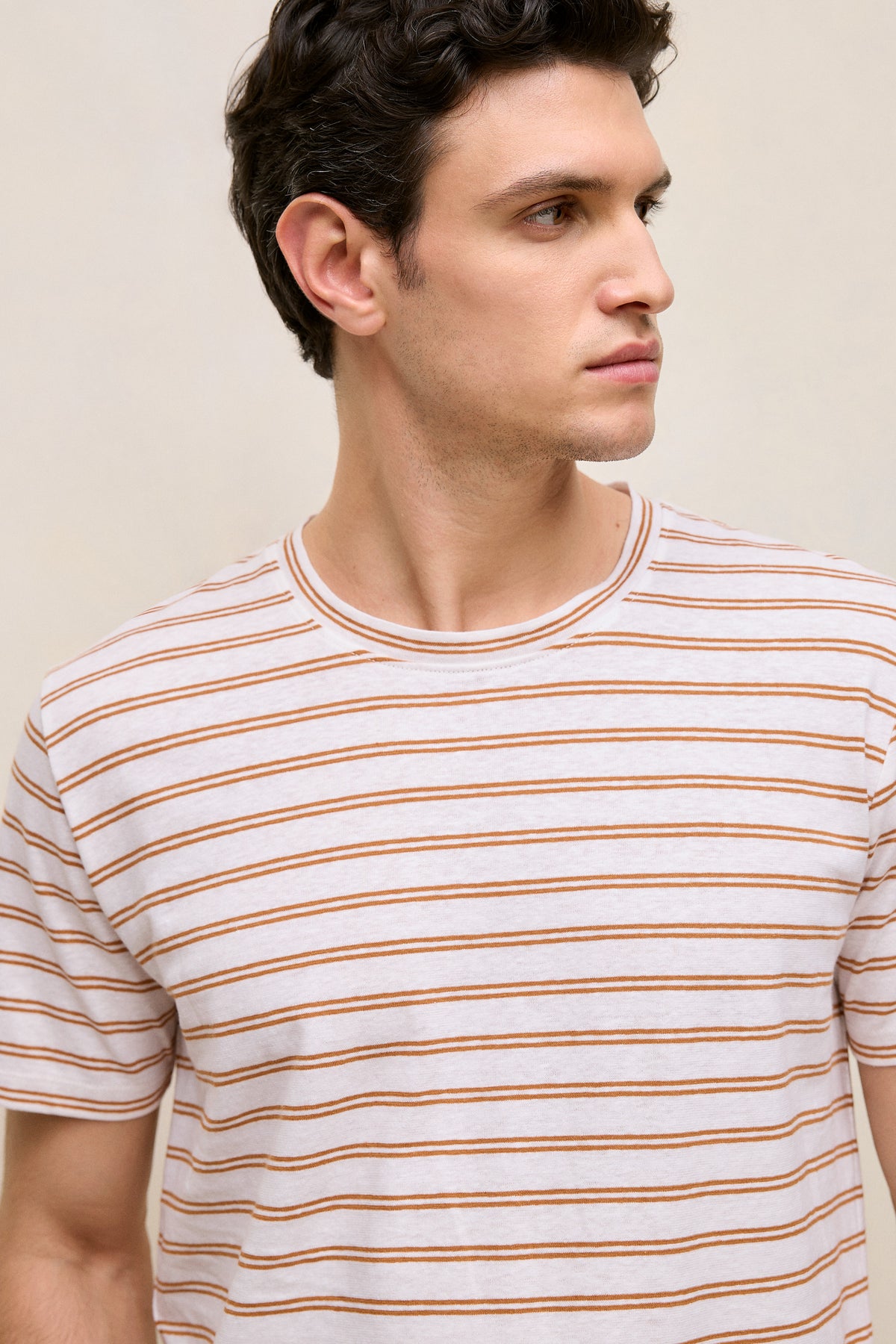 Cotton Linen Double Stripe T-Shirt