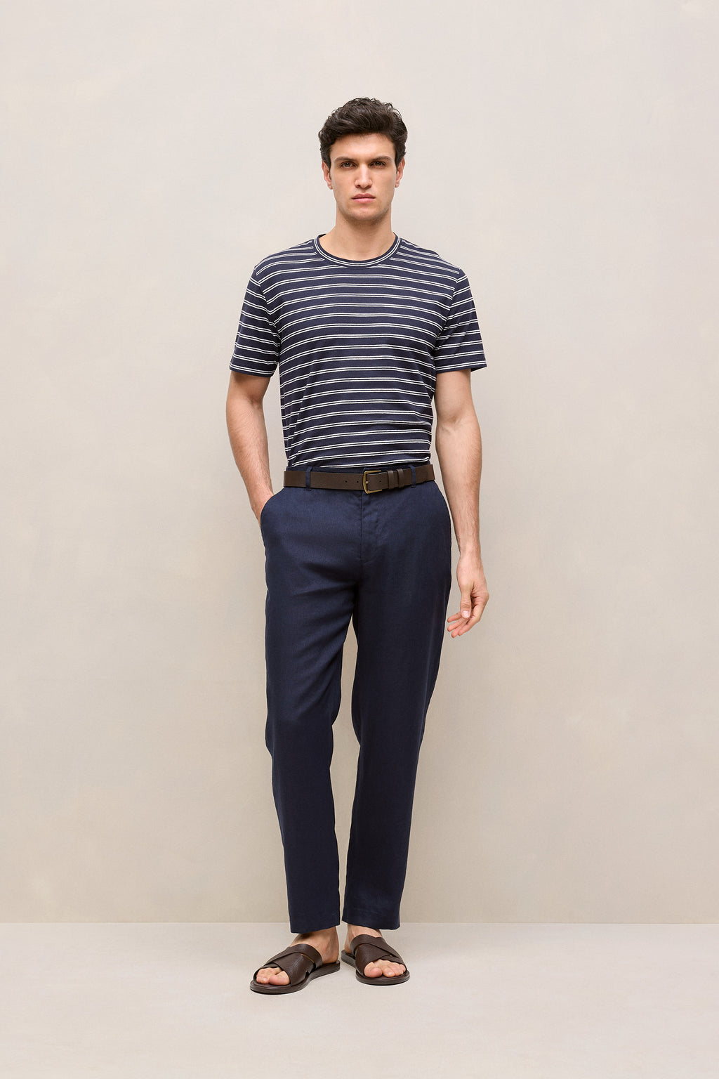 Cotton Linen Double Stripe T-Shirt
