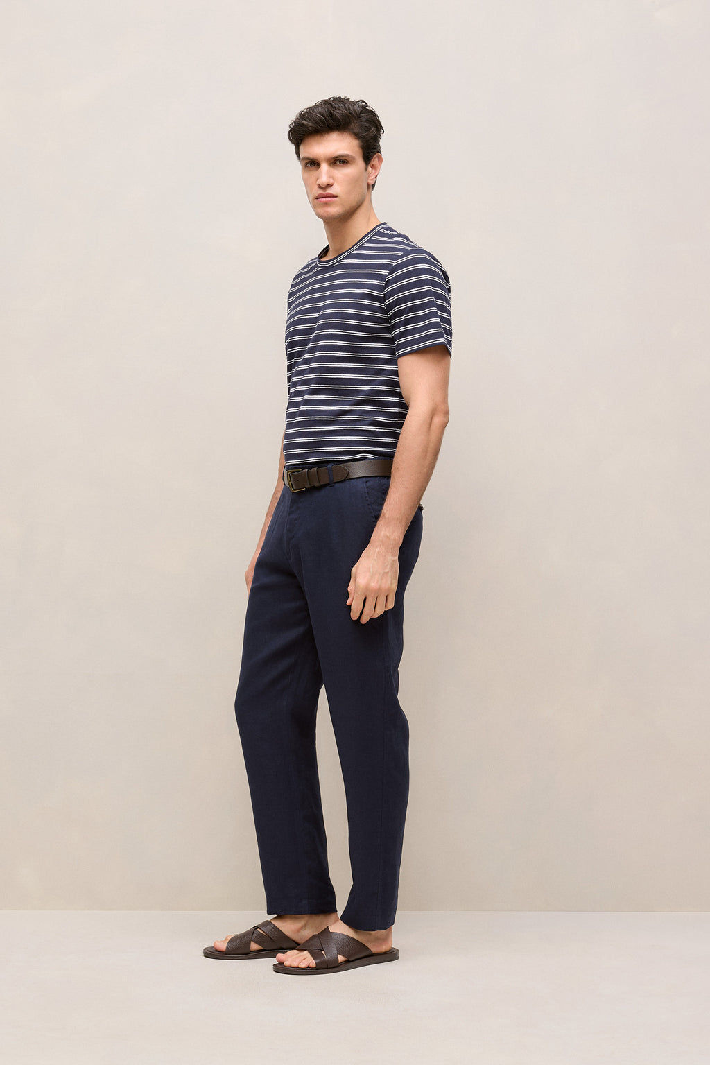 Cotton Linen Double Stripe T-Shirt