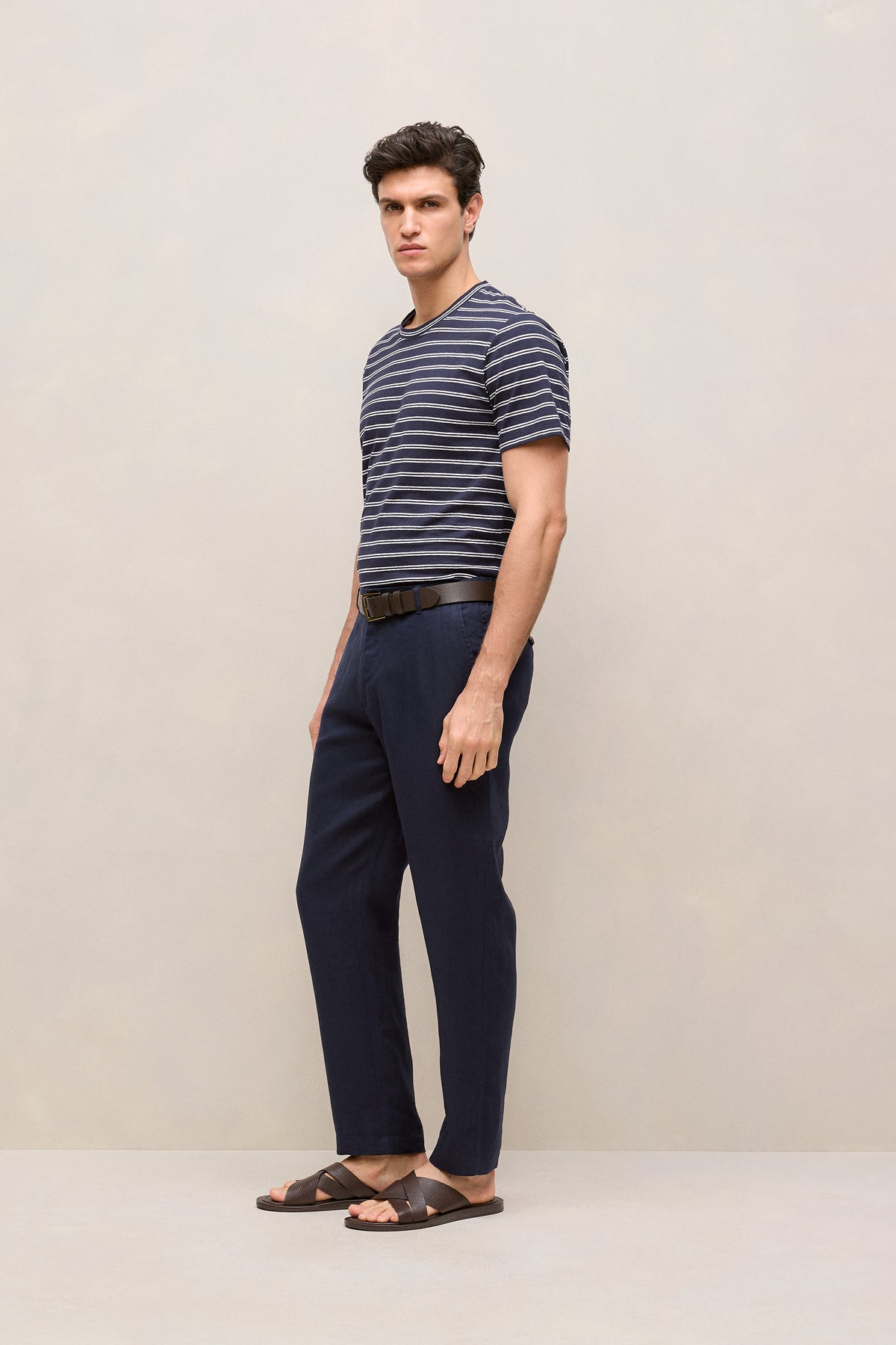 Cotton Linen Double Stripe T-Shirt