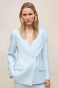 Linen Collarless V Neck Blazer