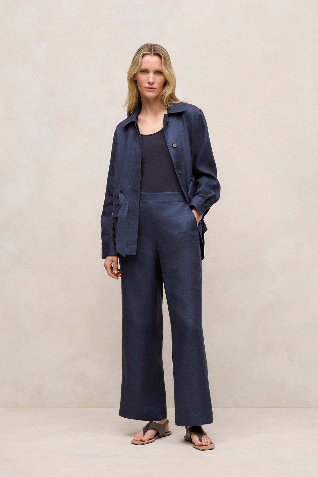 Linen Pocket Detail Belted Jacket