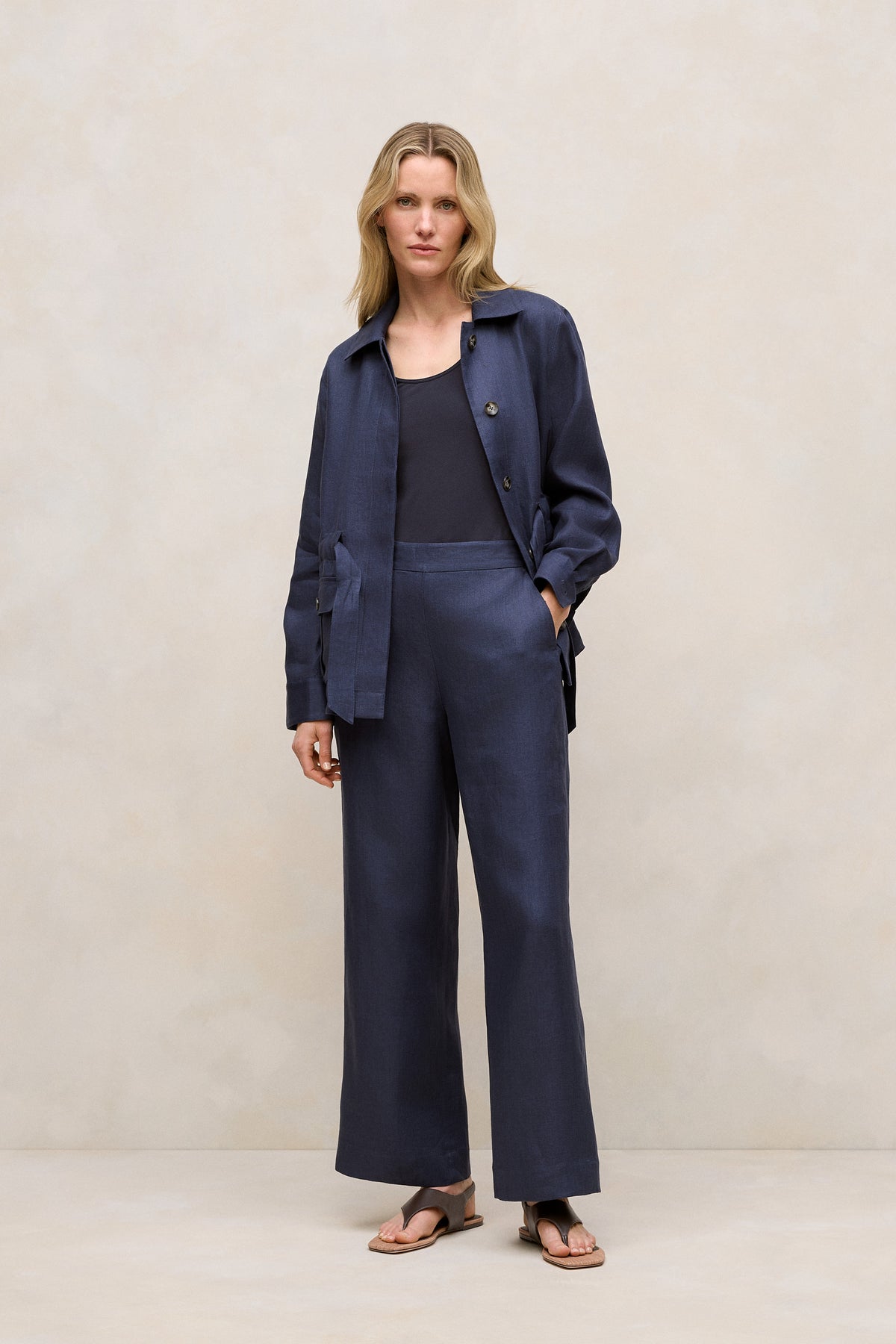 Linen Pocket Detail Belted Jacket