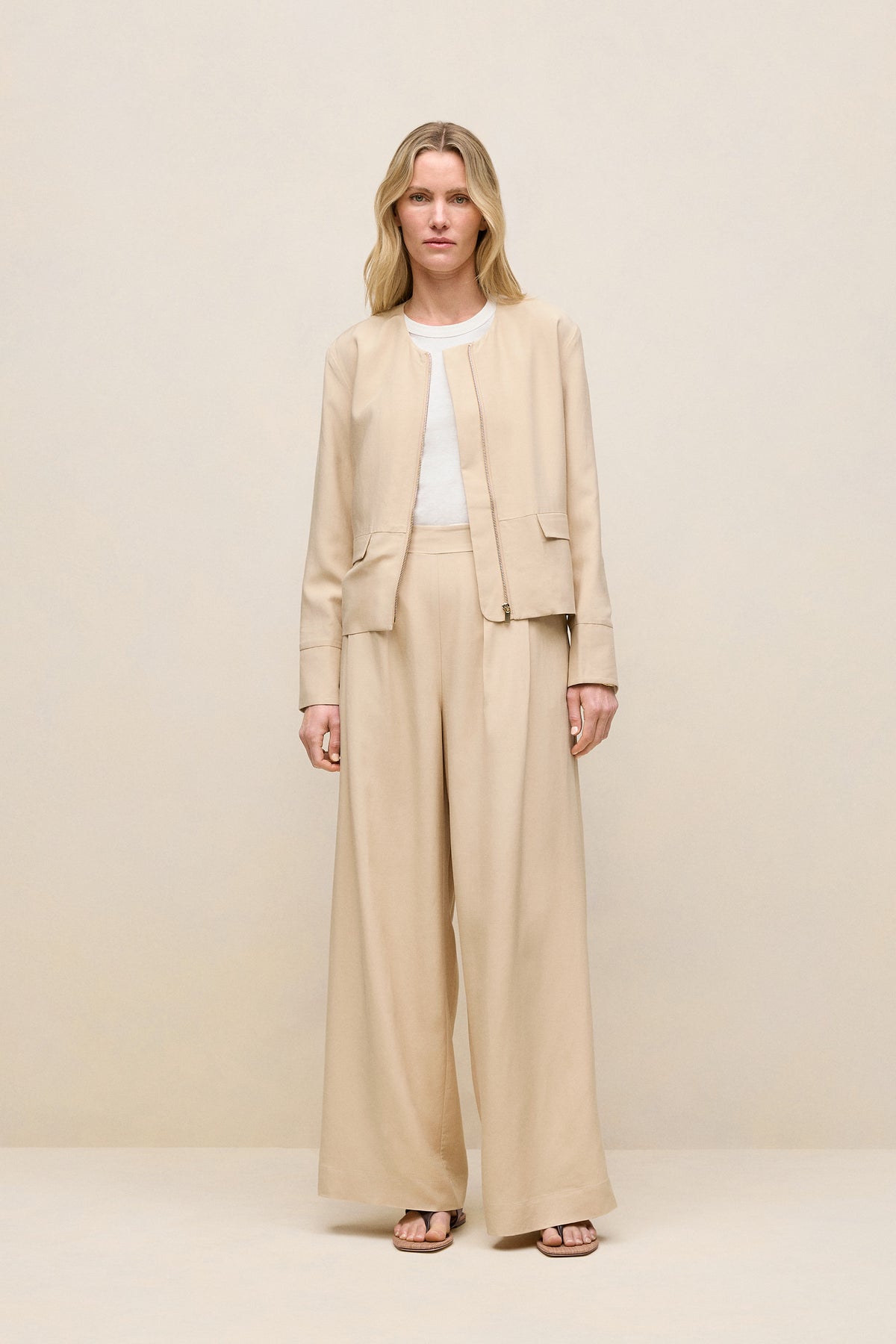 Pleat Front Wide Leg Pant