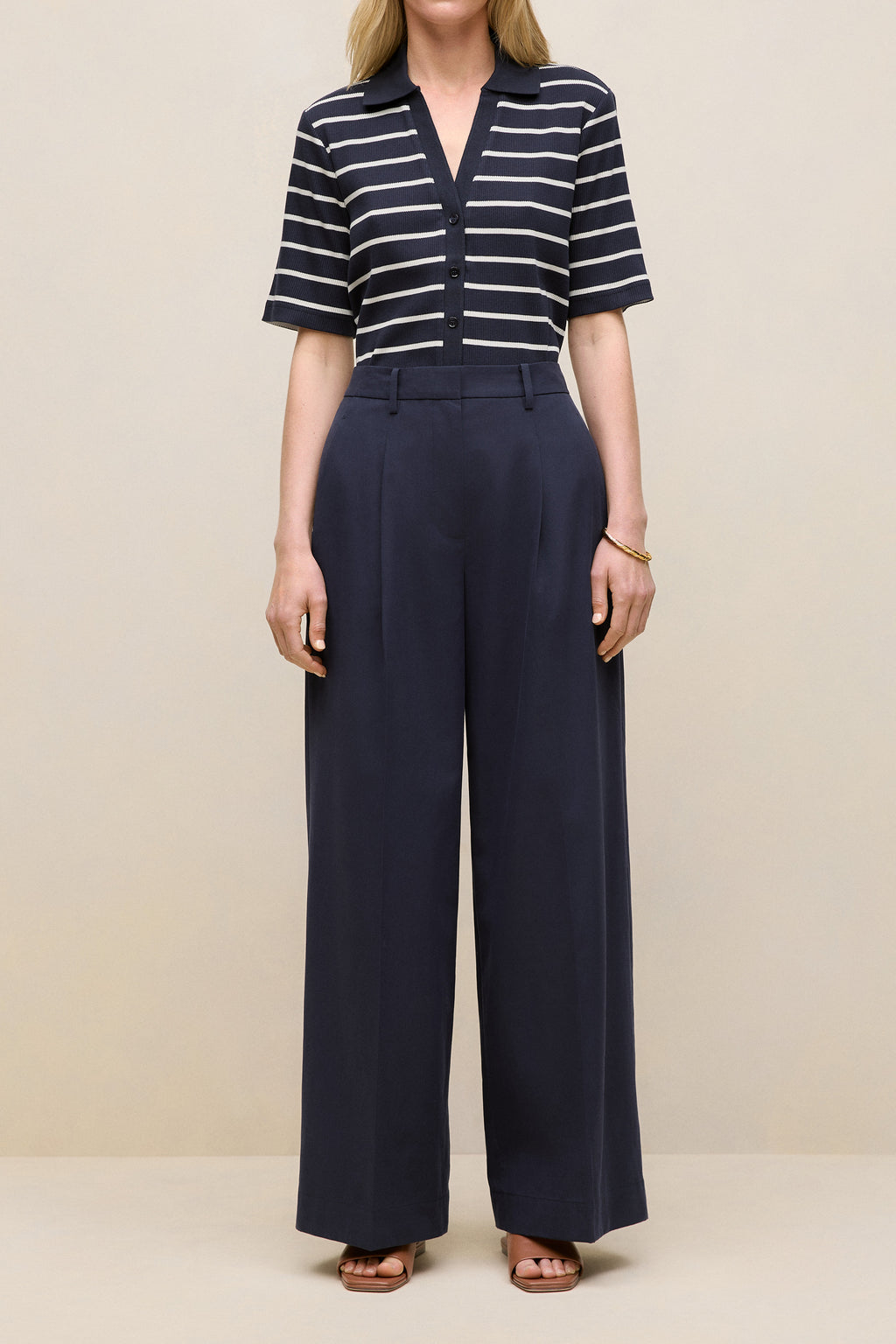 Cotton Blend Tailored Wide Leg Pant
