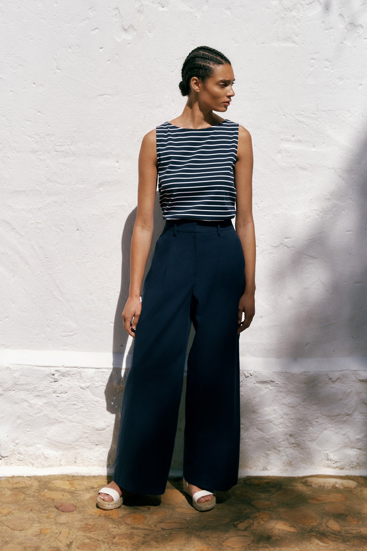Cotton Blend Tailored Wide Leg Pant