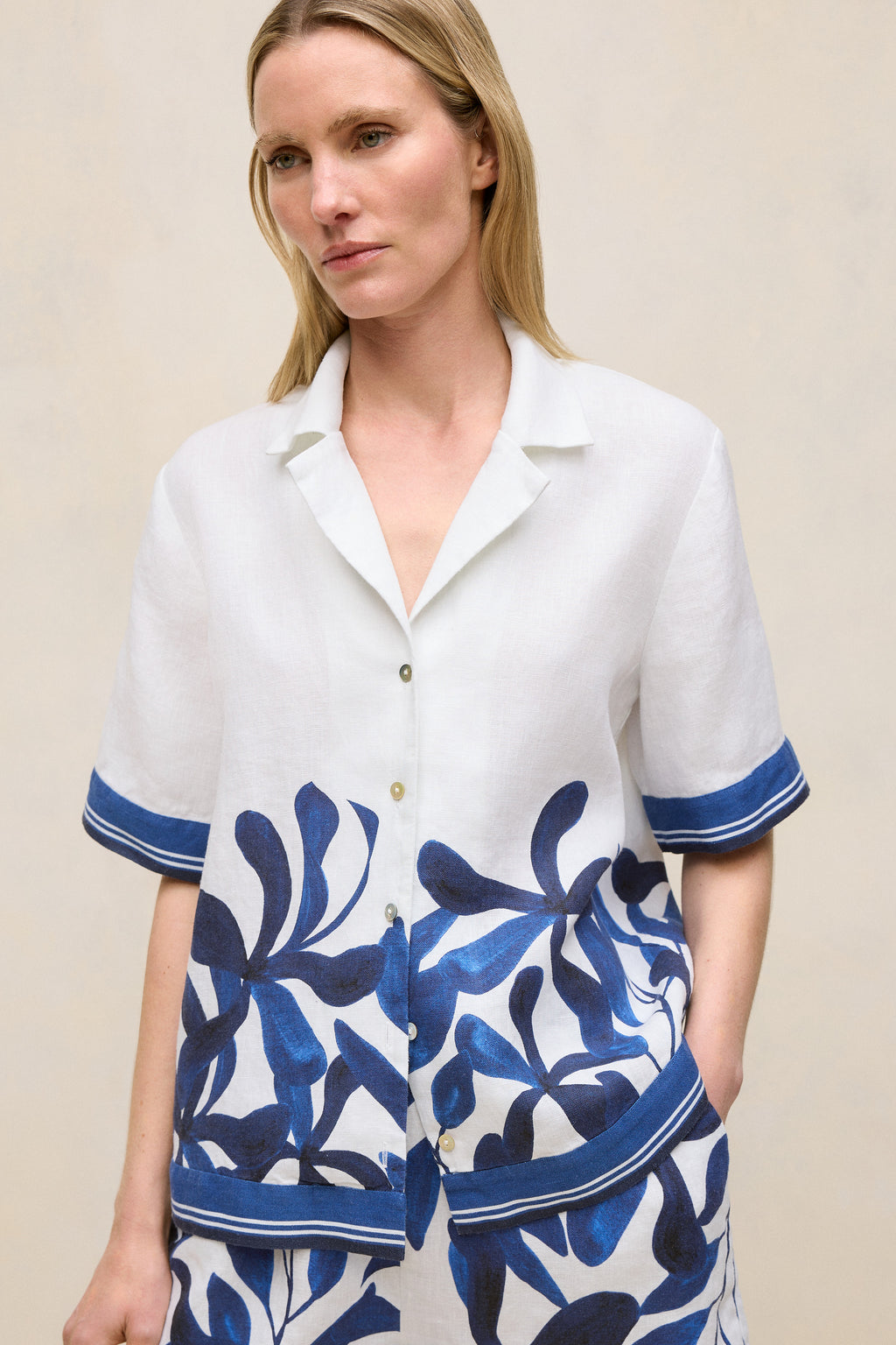 Marea Border Stripe Linen Shirt