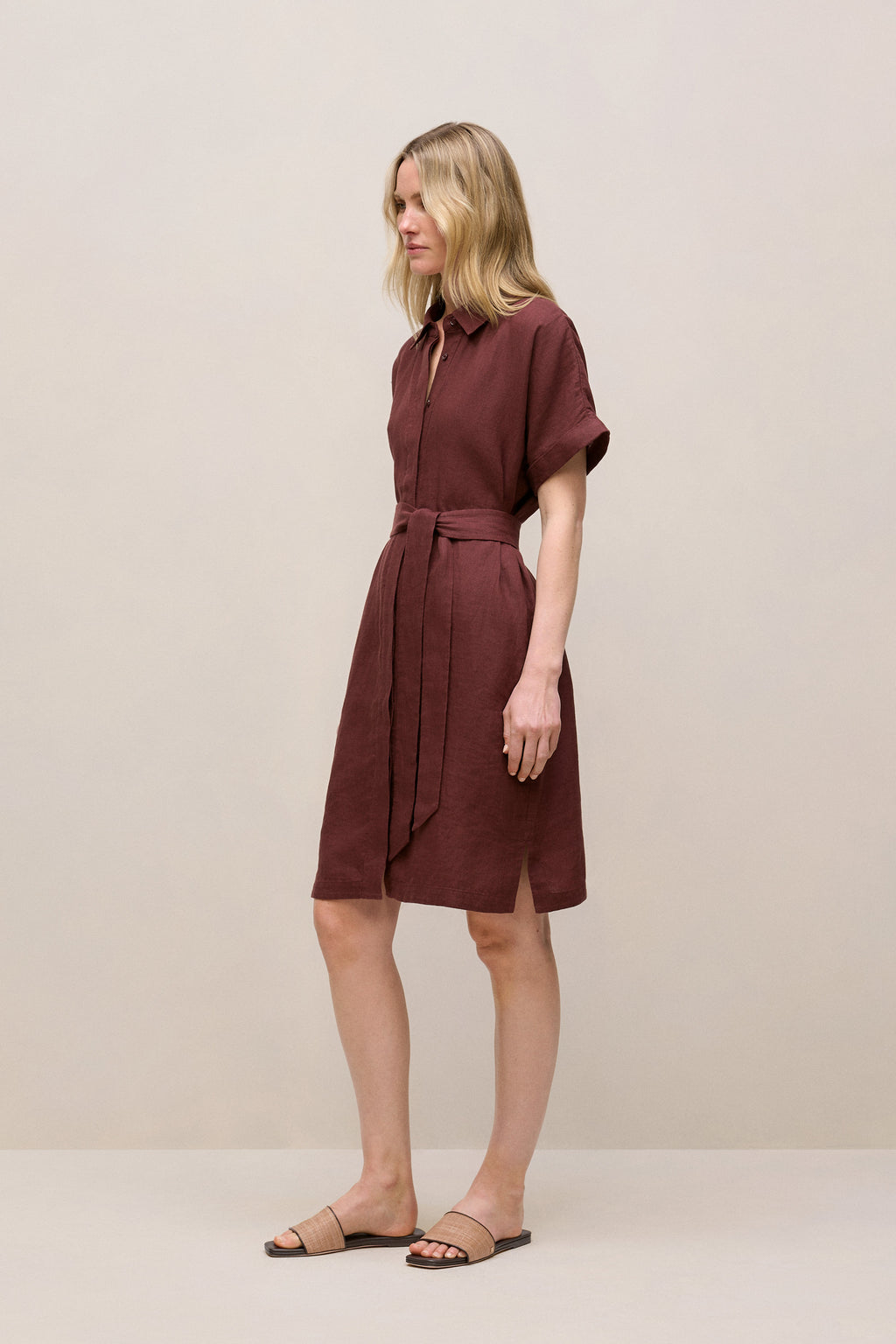 Delave Linen Short Sleeve Shirt Dress