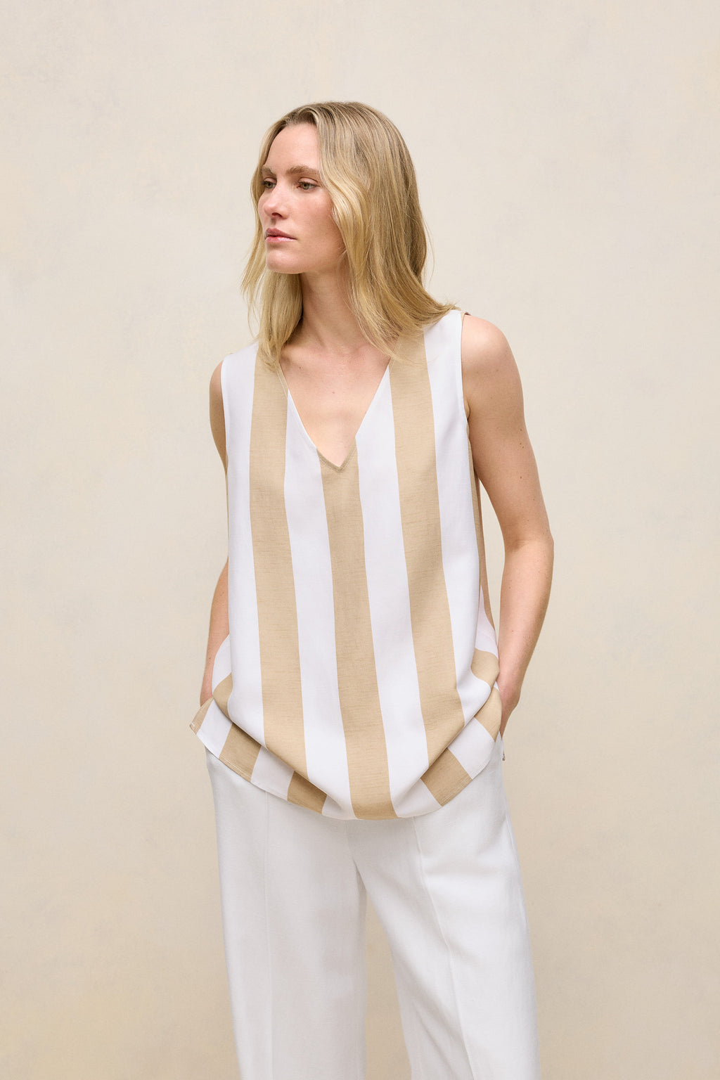 Cabana Stripe V Neck Trapeze Tank