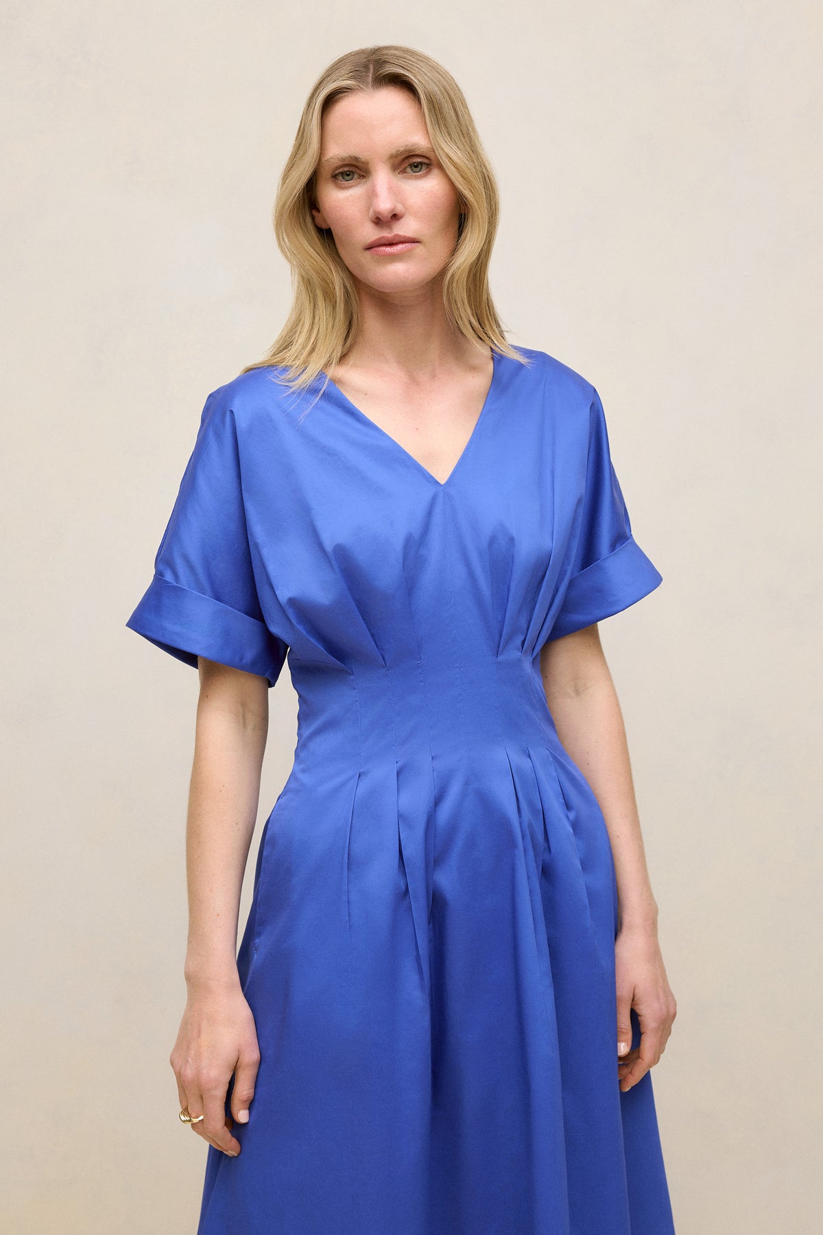 Cotton Sateen Pleat Waist Dress