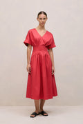 Cotton Sateen Pleat Waist Dress