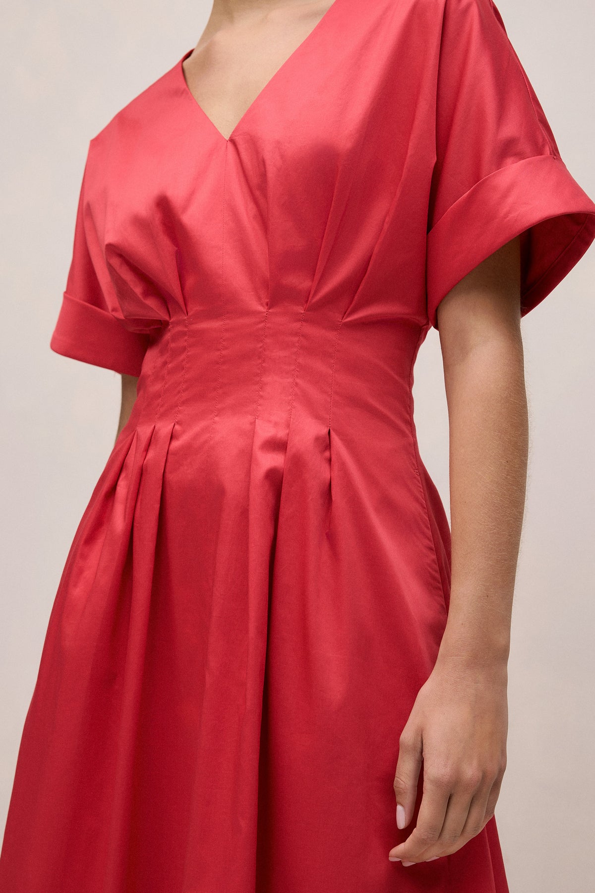 Cotton Sateen Pleat Waist Dress