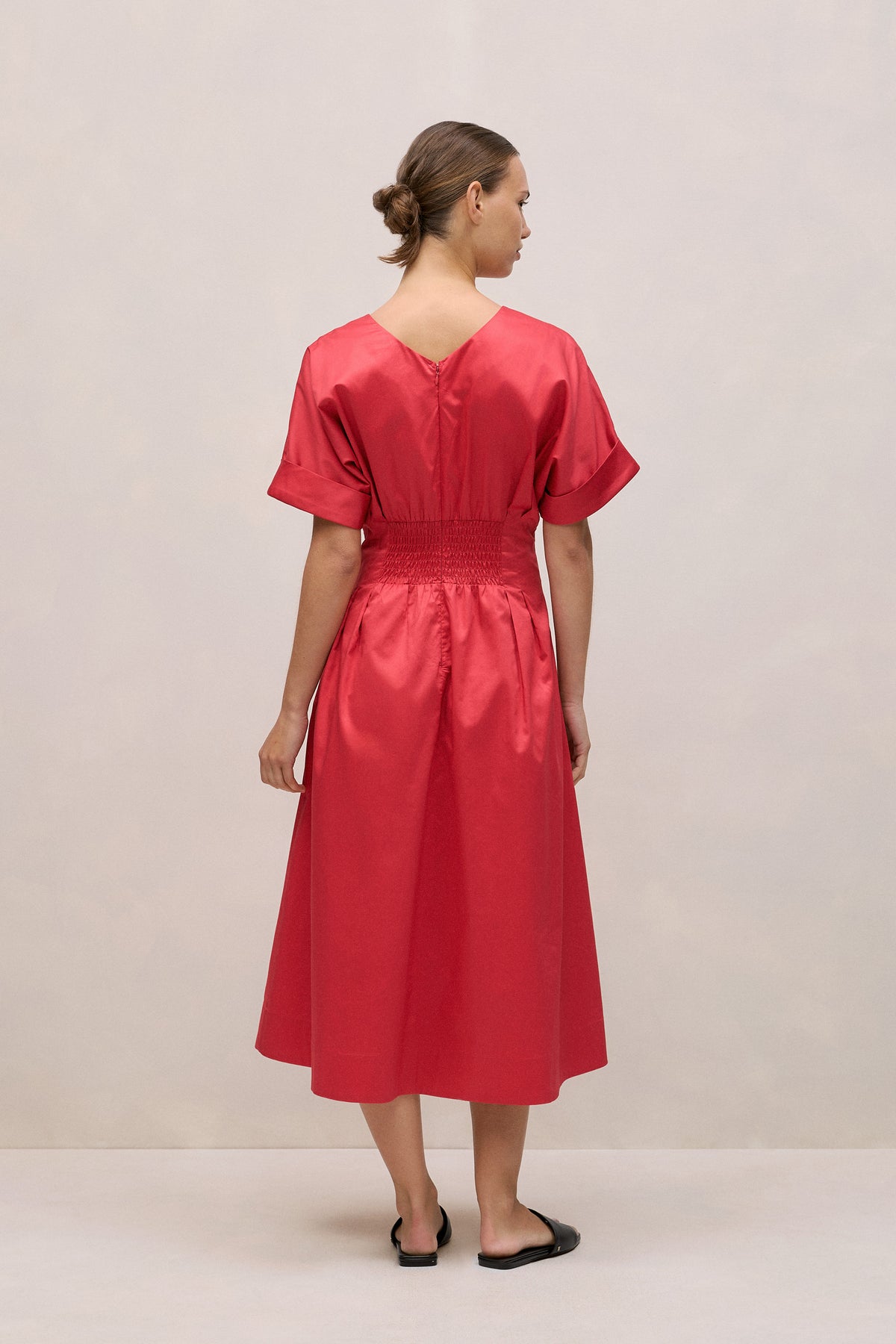 Cotton Sateen Pleat Waist Dress