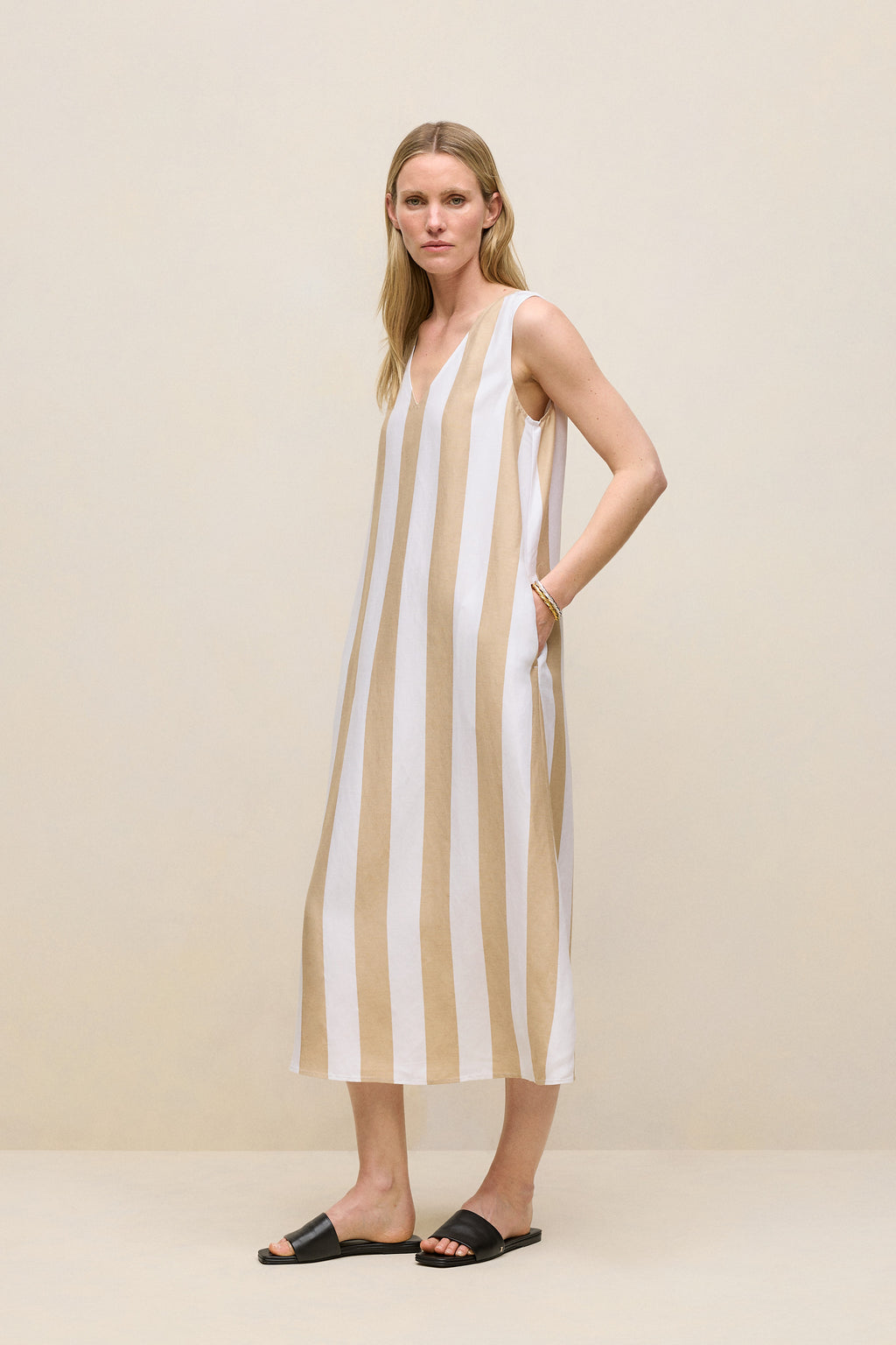 Cabana Stripe V Neck Sleeveless Dress