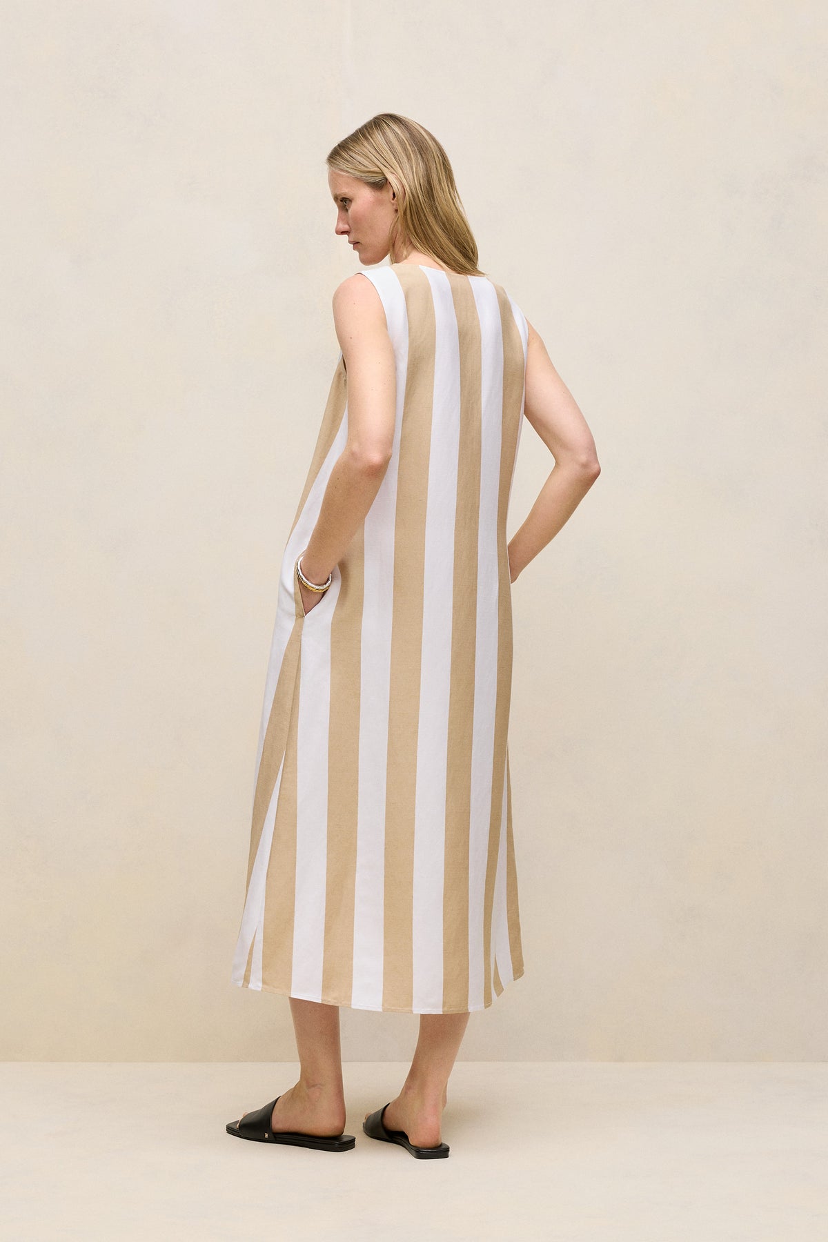 Cabana Stripe V Neck Sleeveless Dress