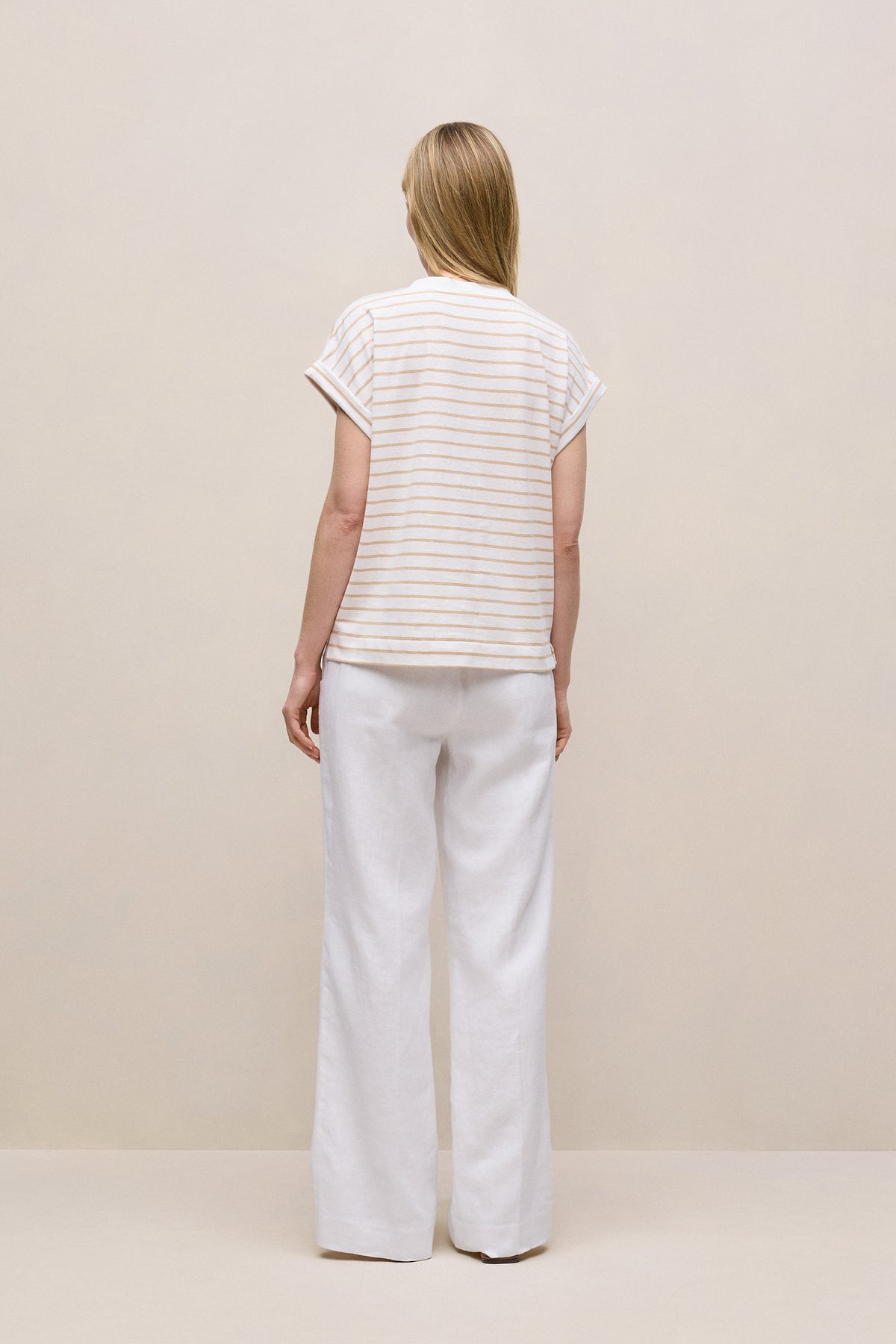 Linen Cotton Stripe V Neck T-Shirt