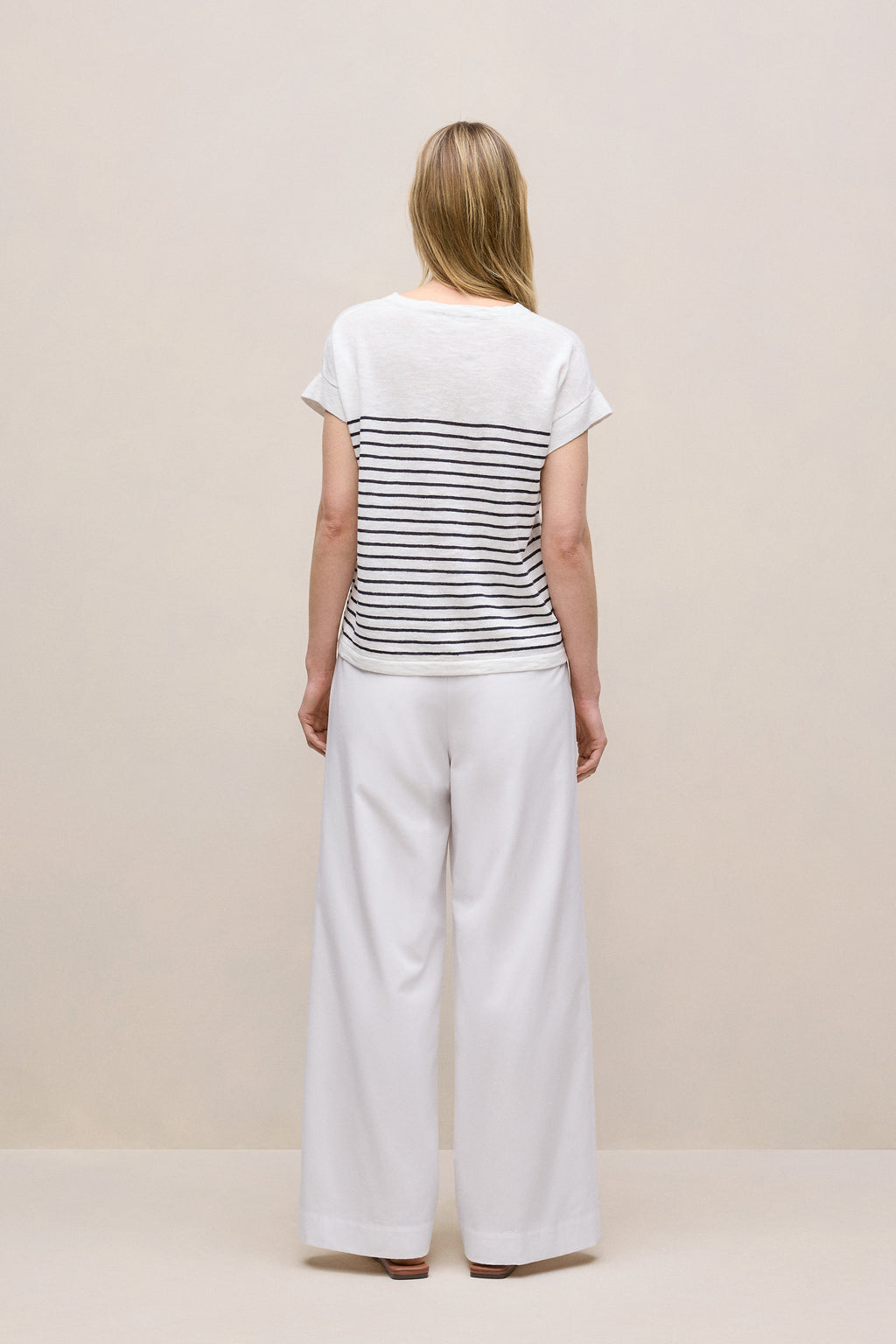 Linen Cotton Stripe Relaxed Crew T-Shirt