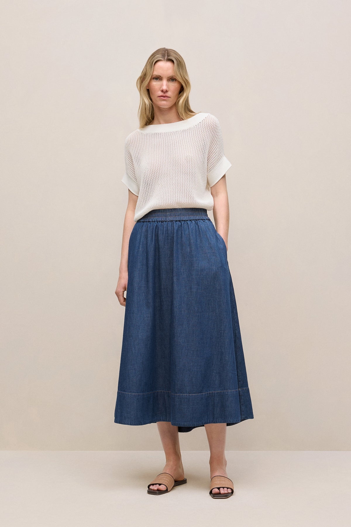 Mercerised Cotton Open Knit T-Shirt