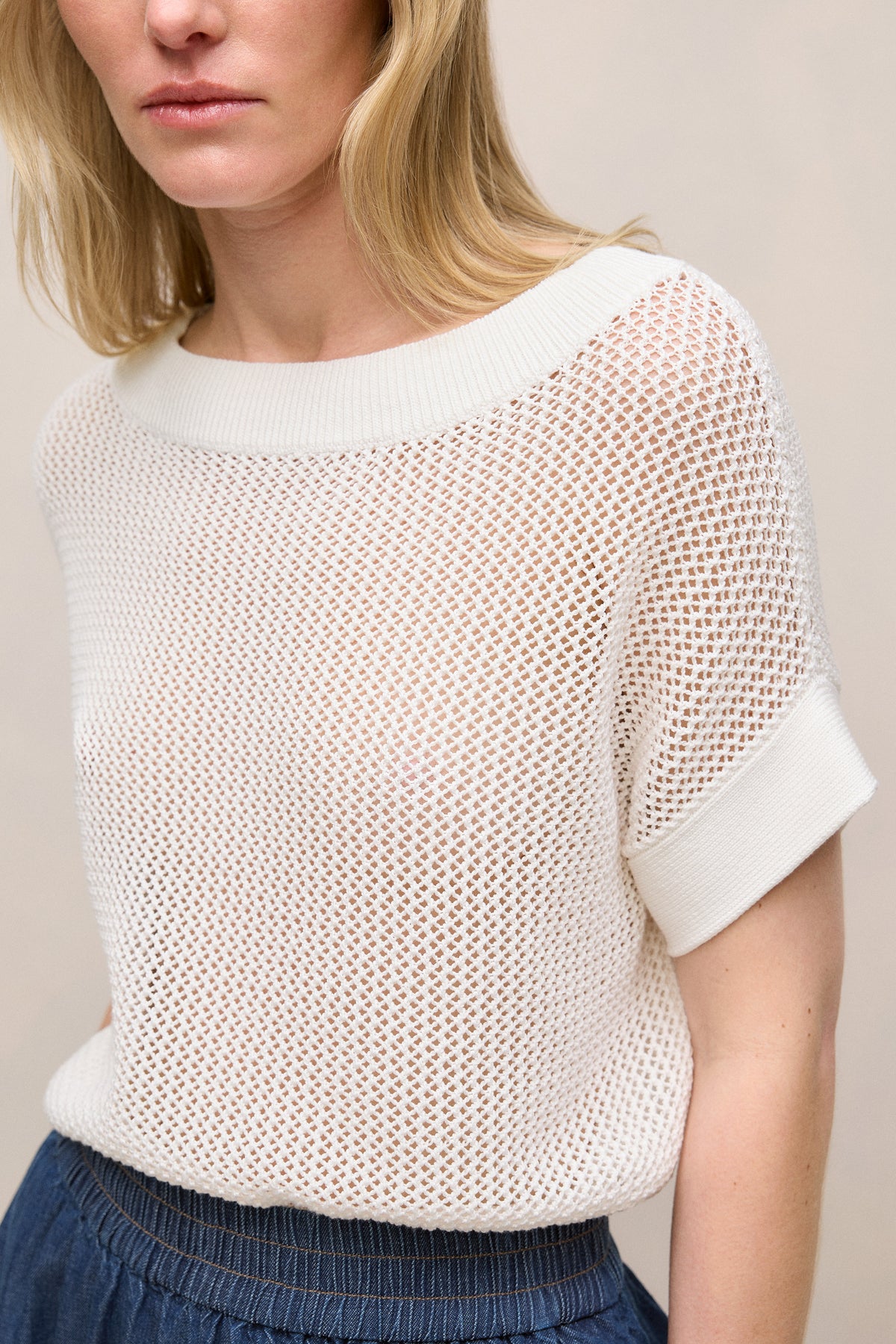 Mercerised Cotton Open Knit T-Shirt