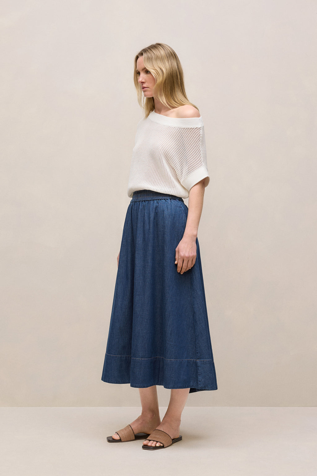 Mercerised Cotton Open Knit T-Shirt
