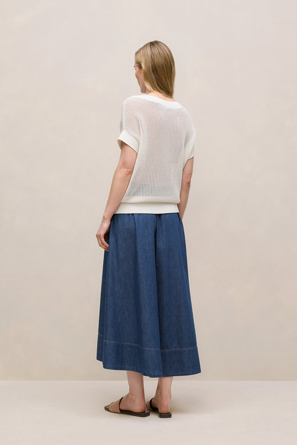 Mercerised Cotton Open Knit T-Shirt