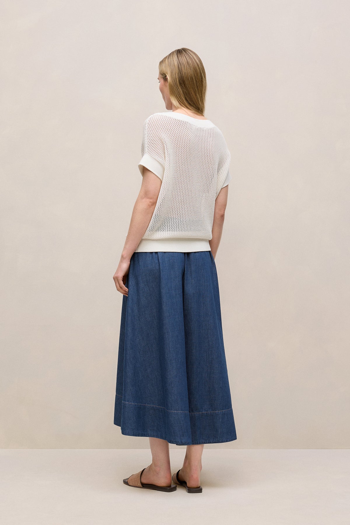 Mercerised Cotton Open Knit T-Shirt