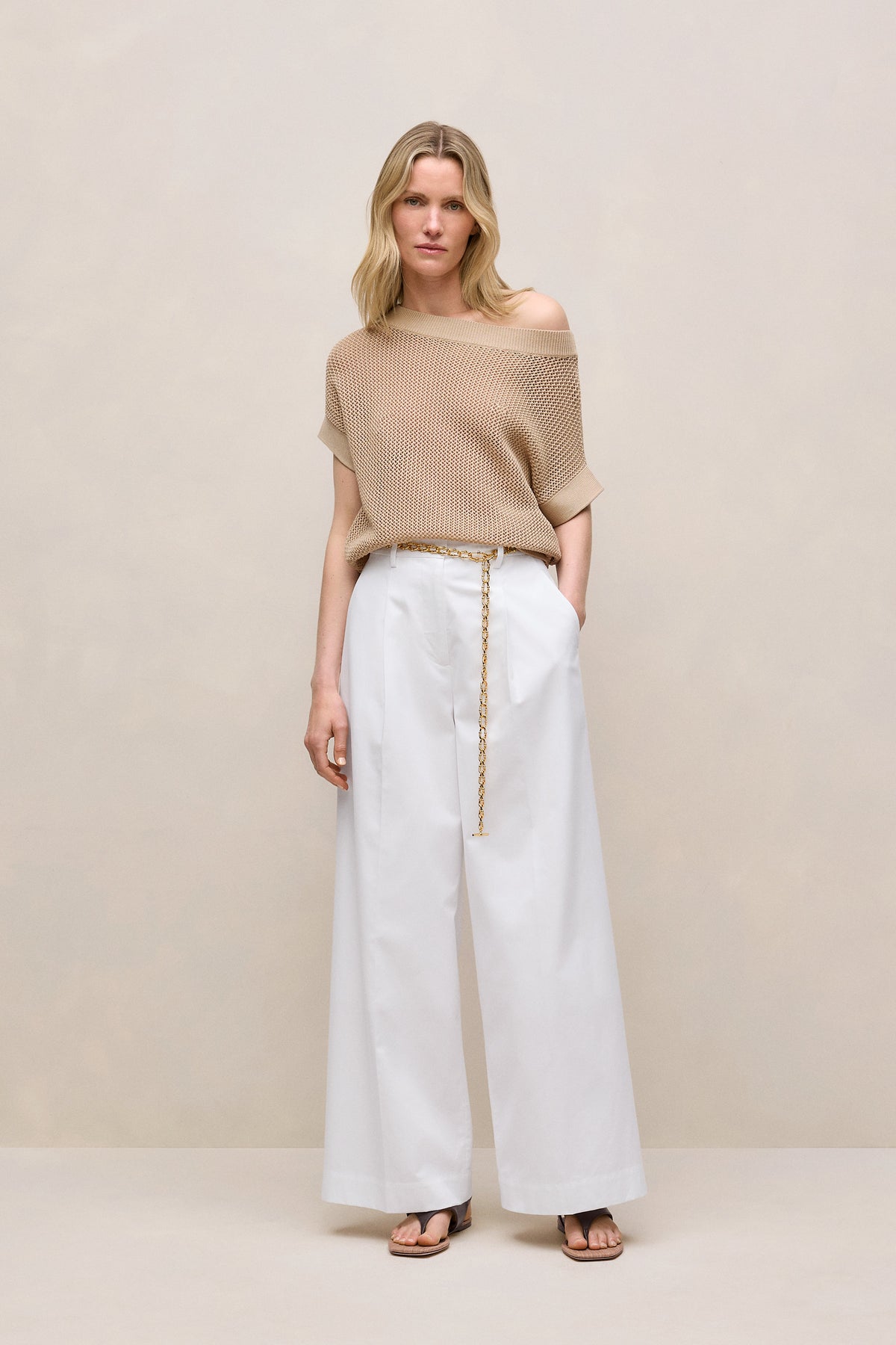 Mercerised Cotton Open Knit T-Shirt