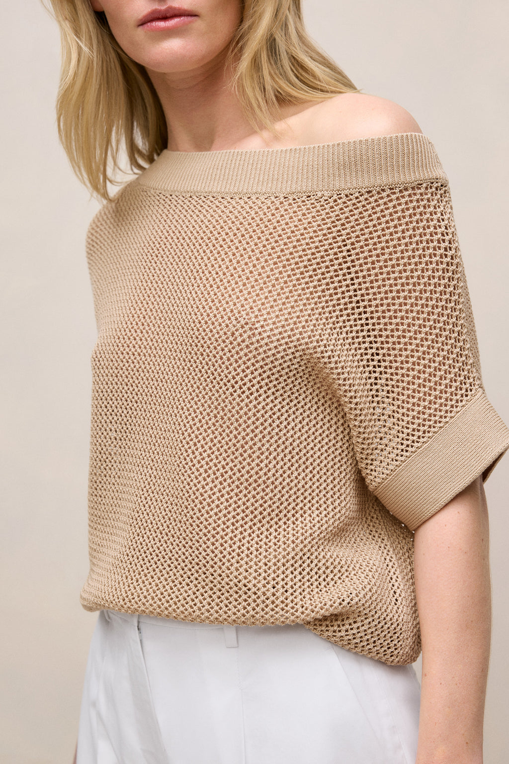 Mercerised Cotton Open Knit T-Shirt