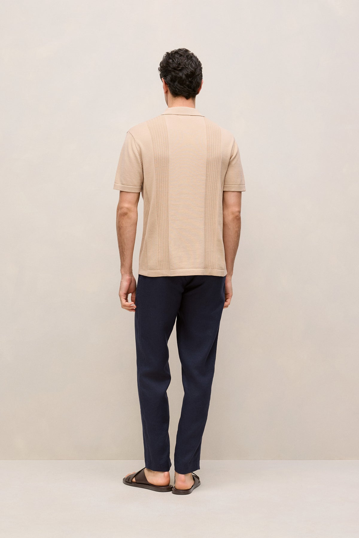 Mercerised Cotton Rib Detail Knit Polo