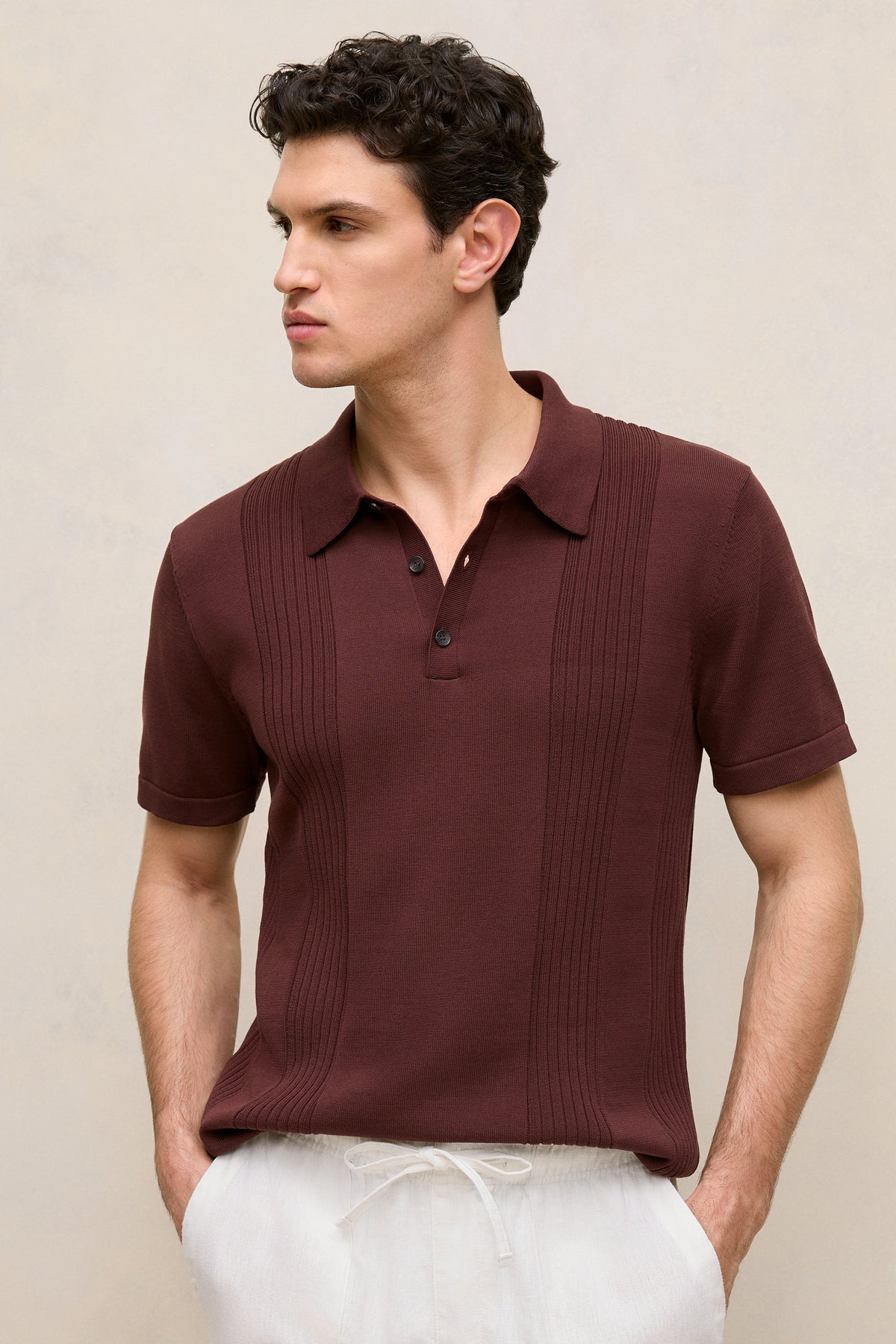 Mercerised Cotton Rib Detail Knit Polo