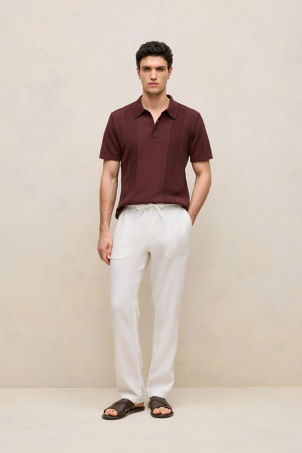Mercerised Cotton Rib Detail Knit Polo