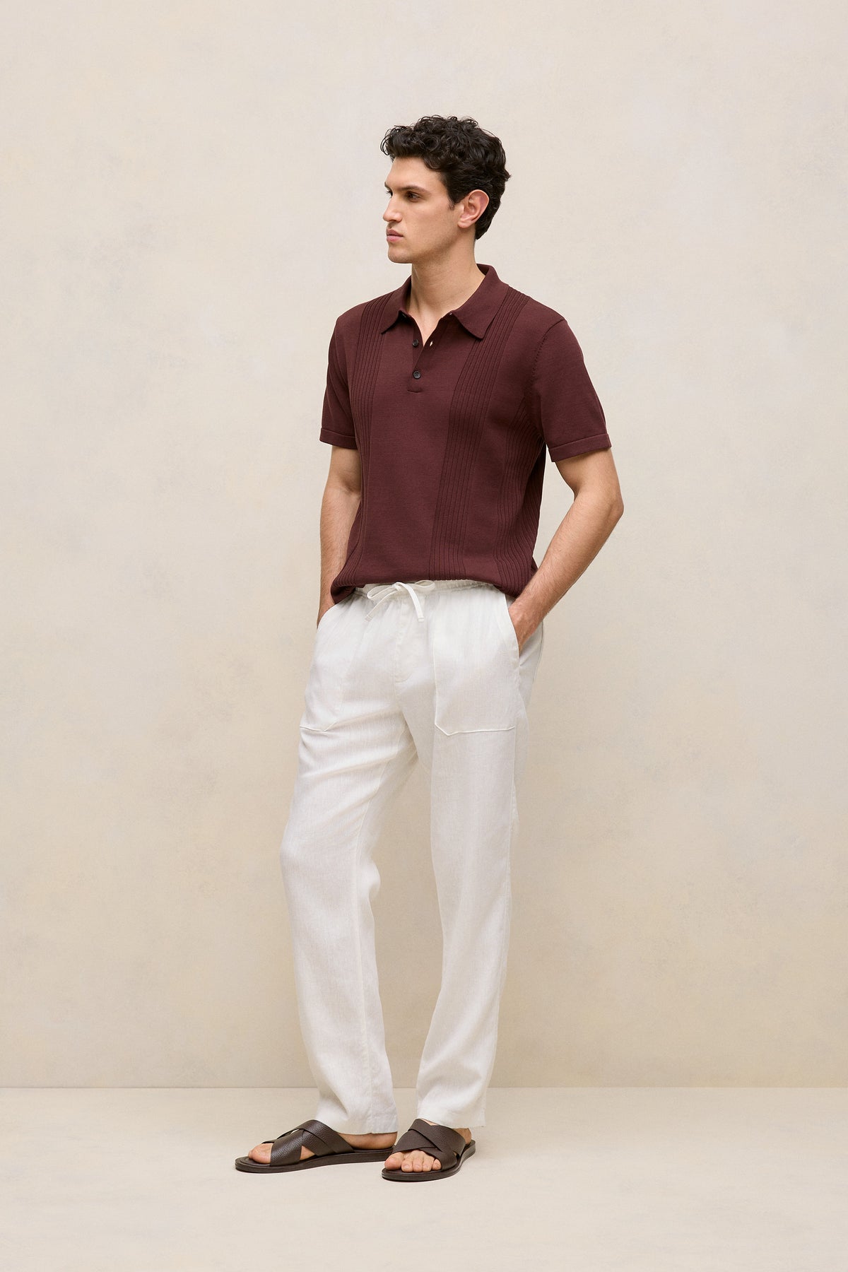 Mercerised Cotton Rib Detail Knit Polo
