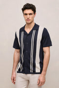 Linen Cotton Stripe Intarsia Knit Shirt