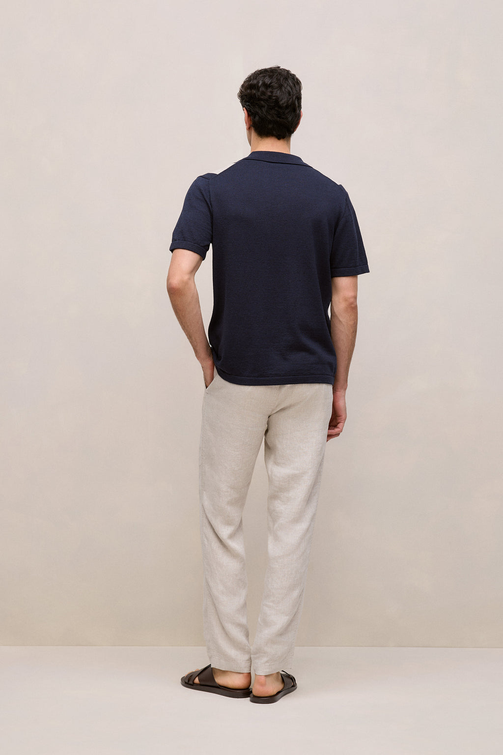 Linen Cotton Stripe Intarsia Knit Shirt